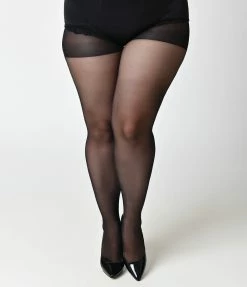 Leg Avenue Inc Plus Size Black Sheer Backseam Pantyhose